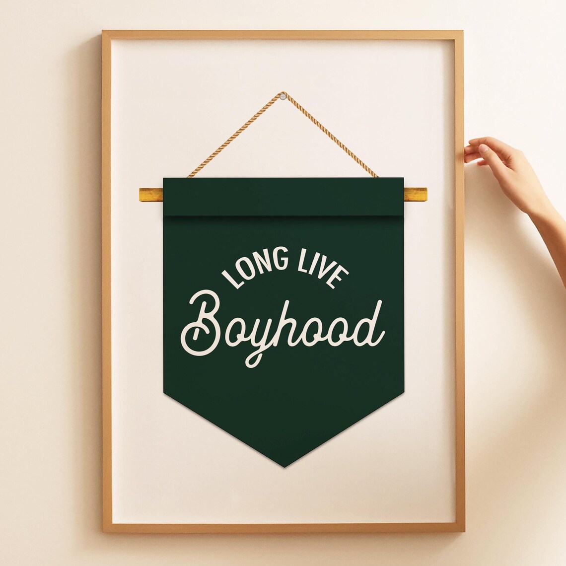 Long Live Boyhood Dark Green Pennant Banner Boys Room Wall Art