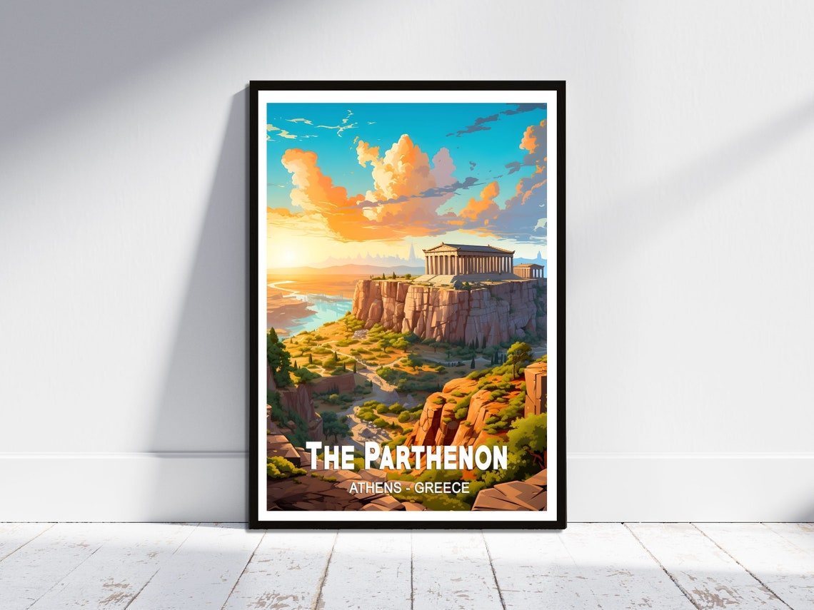 The Parthenon Athens Greece Acropolis Sunset Citadel Travel Poster