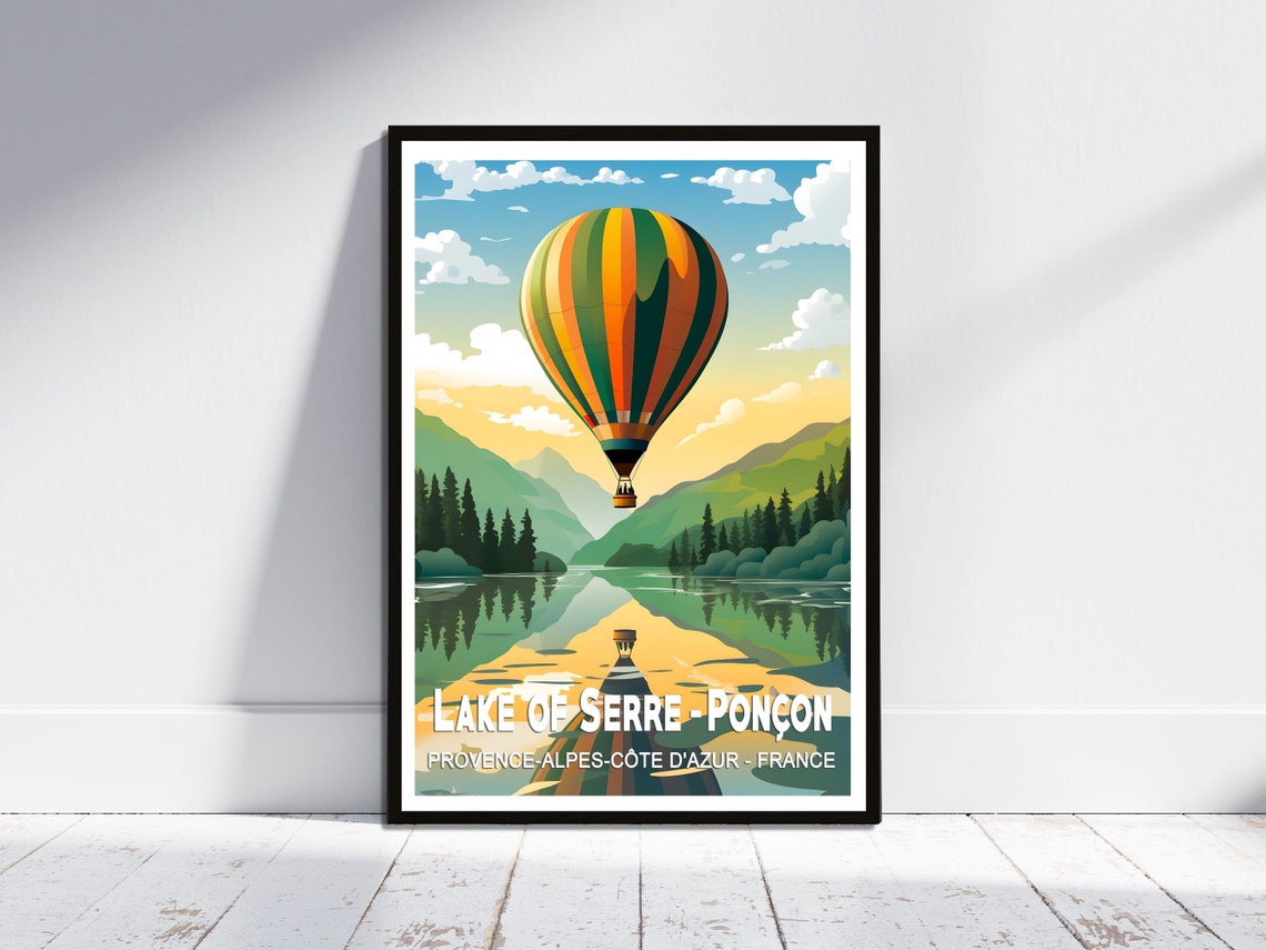 Lake Serre Poncon Alpine Balloon Sunset Provence Travel Poster