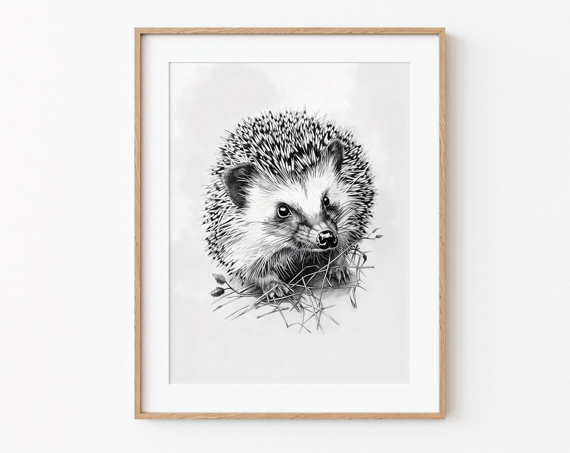 Hedgehog Poster Urchin Print Minimalist Sketch Style Drawing Instant