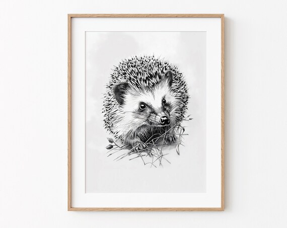 Hedgehog Poster Urchin Print Minimalist Sketch Style Drawing Instant