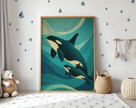 Orca Poster Ocean Wall Art Killer Whale Print Nautical Home Decor Ocea Coastal Sea Animal