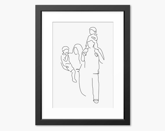Line Art Print Line Drawing Family Print Family Portrait Fathers Day Gift Gift For Mom Mum Gift For Dad Family Illustration Unique