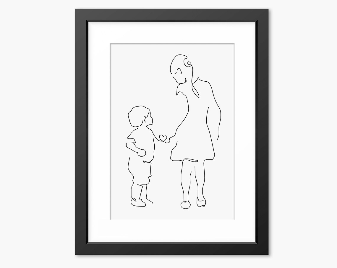 Big Sister Print Art Print Brother And Sister Wall Art Family Print Line Art Line Drawing Gift For Mom Mum Little Brother Gift Love