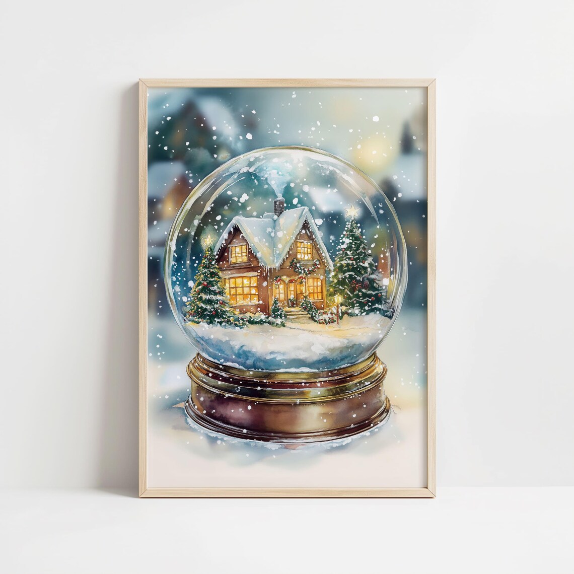 Christmas Snow Globe with Glowing Cottage and Falling Snow Art Poster - Image 8