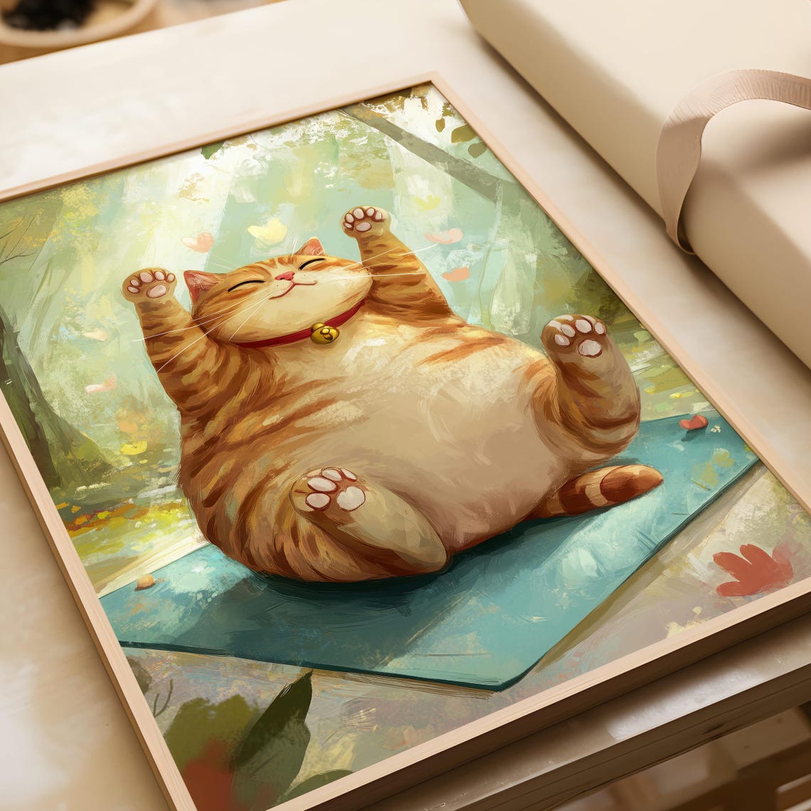 Chubby Orange Cat Yoga Stretch Cute Animal Art Funny Decor Poster - Image 5