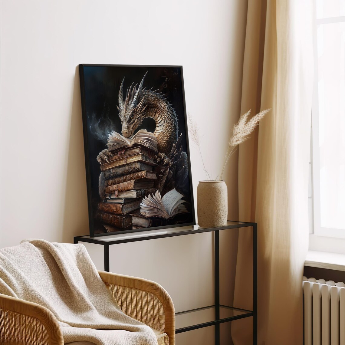 Fantasy Dragon Book Art Print, Mythical Library Decor - Image 4