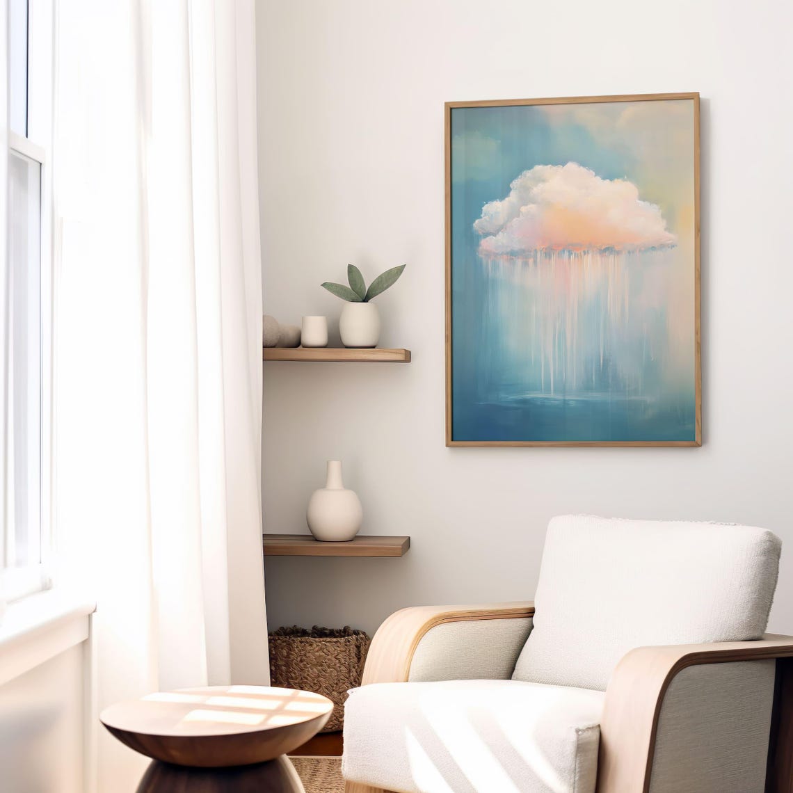 Dreamy Pastel Cloud Reflection Serene Blue Abstract Wall Art - Image 4