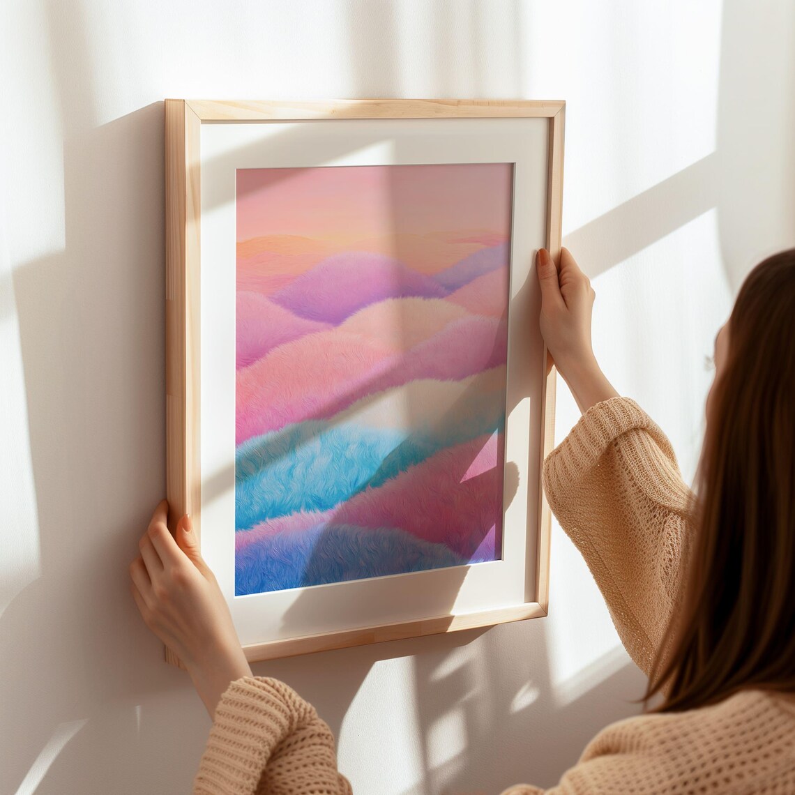 Pastel Rainbow Waves Abstract Dreamy Pink Blue Soothing Decor Wall Art - Image 7