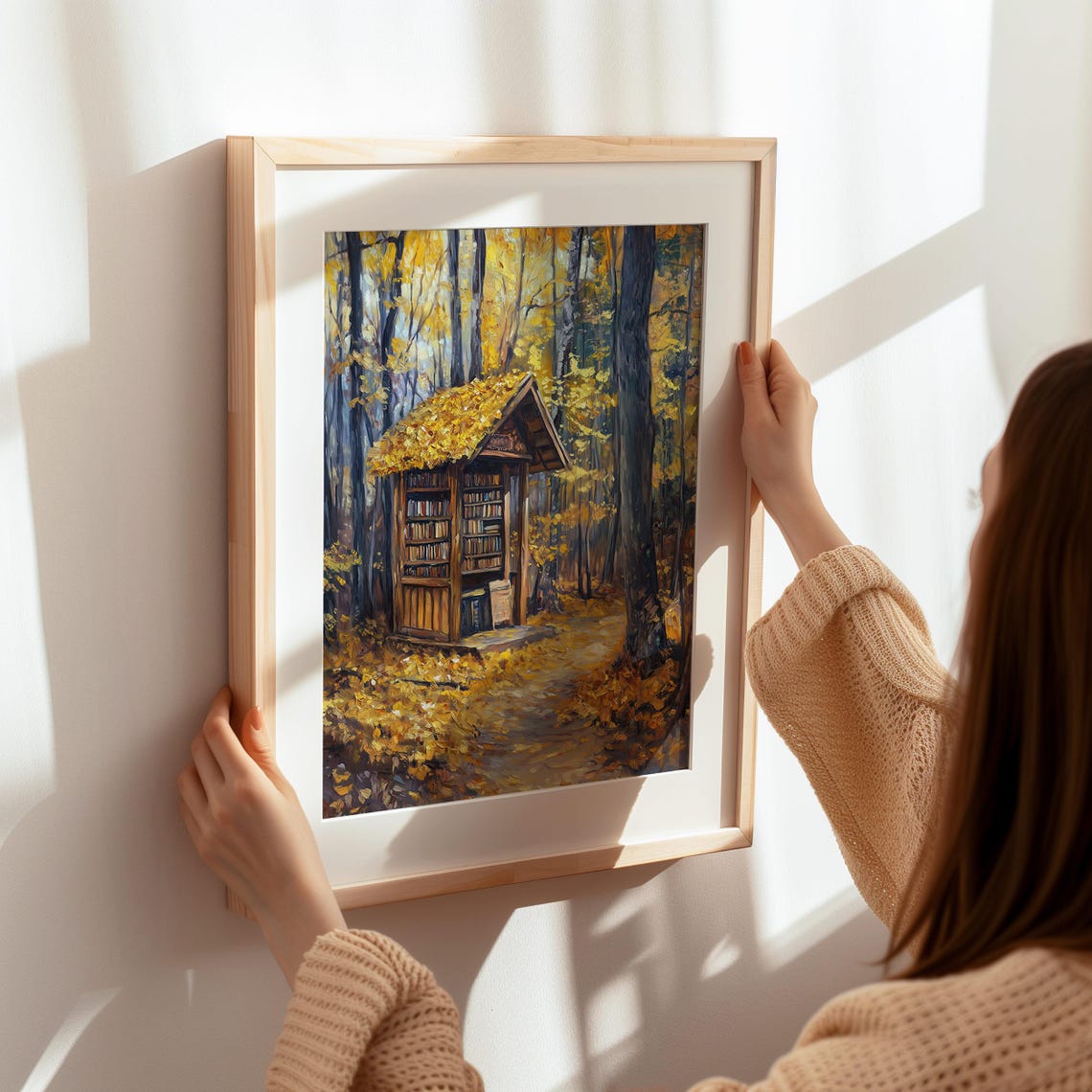Autumn Forest Book Nook Little Library Fall Reading Art Poster - Image 6