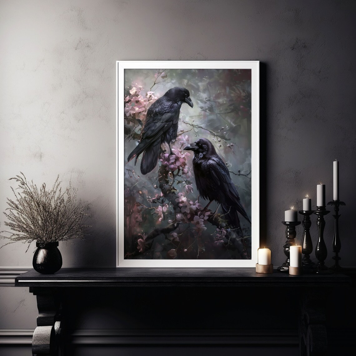 Victorian Gothic Raven Art Print, Dark Floral Decor - Image 6