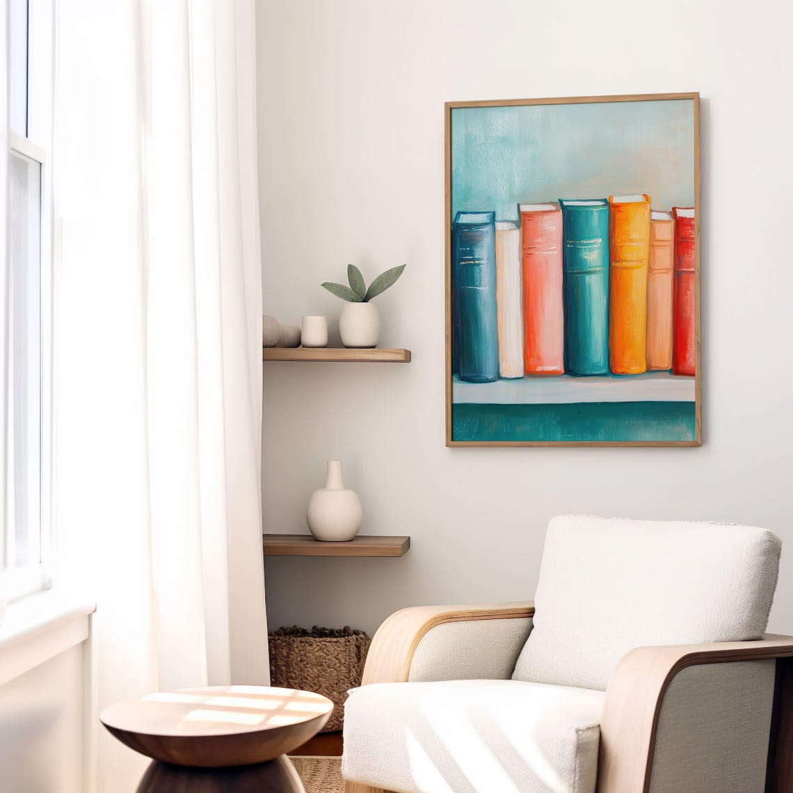 Colorful Painted Bookshelf Row Book Lover Library Decor Poster - Image 3
