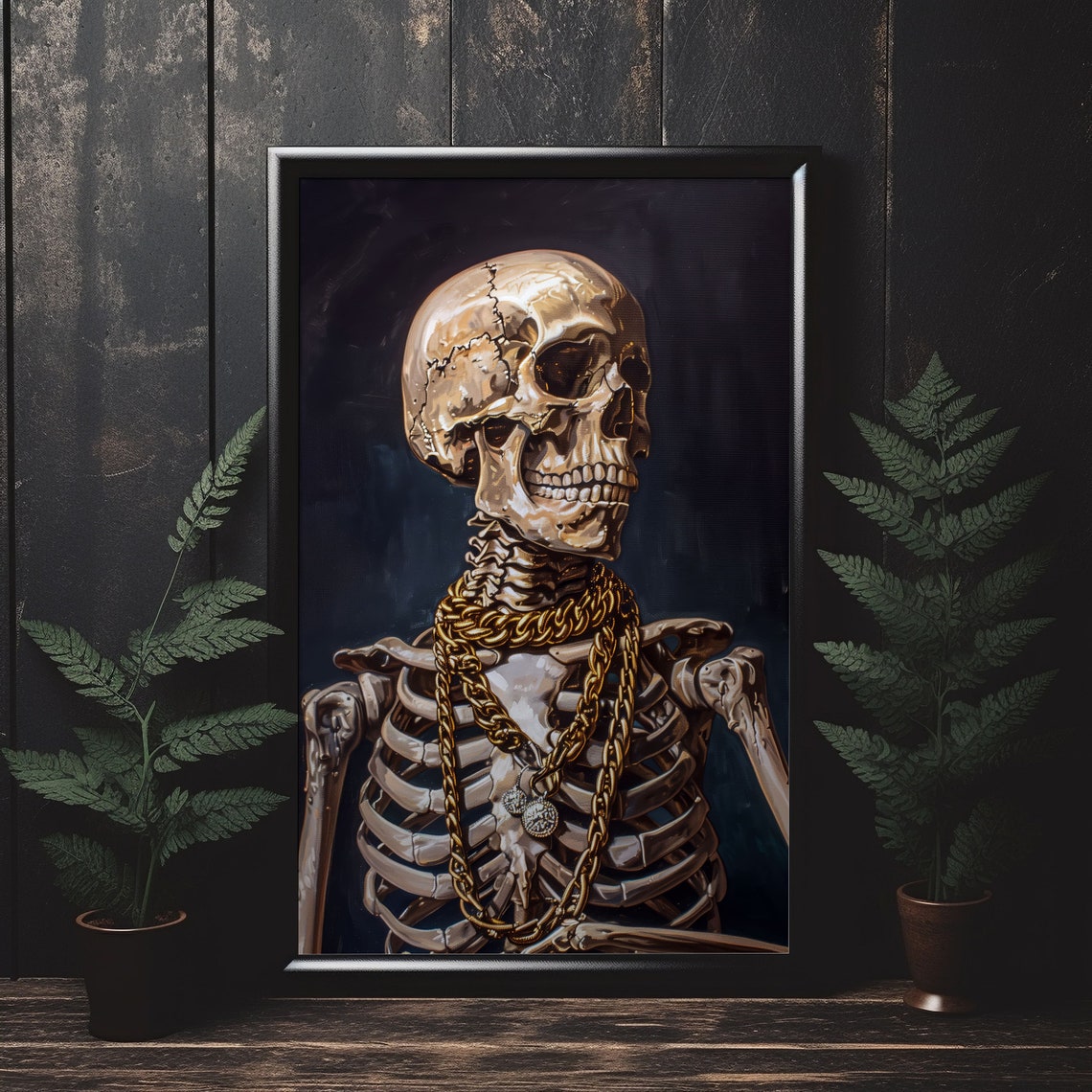 Luxury Skeleton Wearing Gold Chains Gothic Dark Aesthetic Art Poster - Image 4