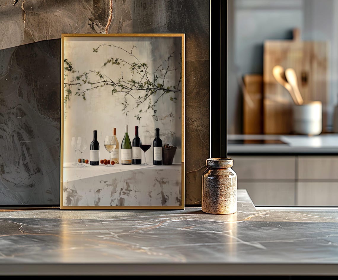 Wine Bottles Still Life Kitchen Bar Decor Painting Gift Poster - Image 5