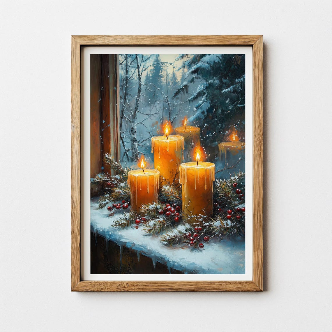 Winter Candles On Snowy Windowsill Christmas Glow Art Poster - Image 2