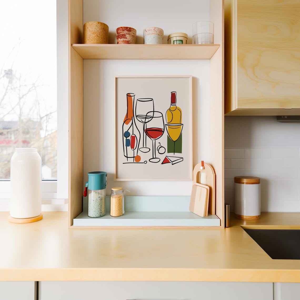Minimalist Wine Bottles Glasses Line Drawing Home Bar Art Poster - Image 2