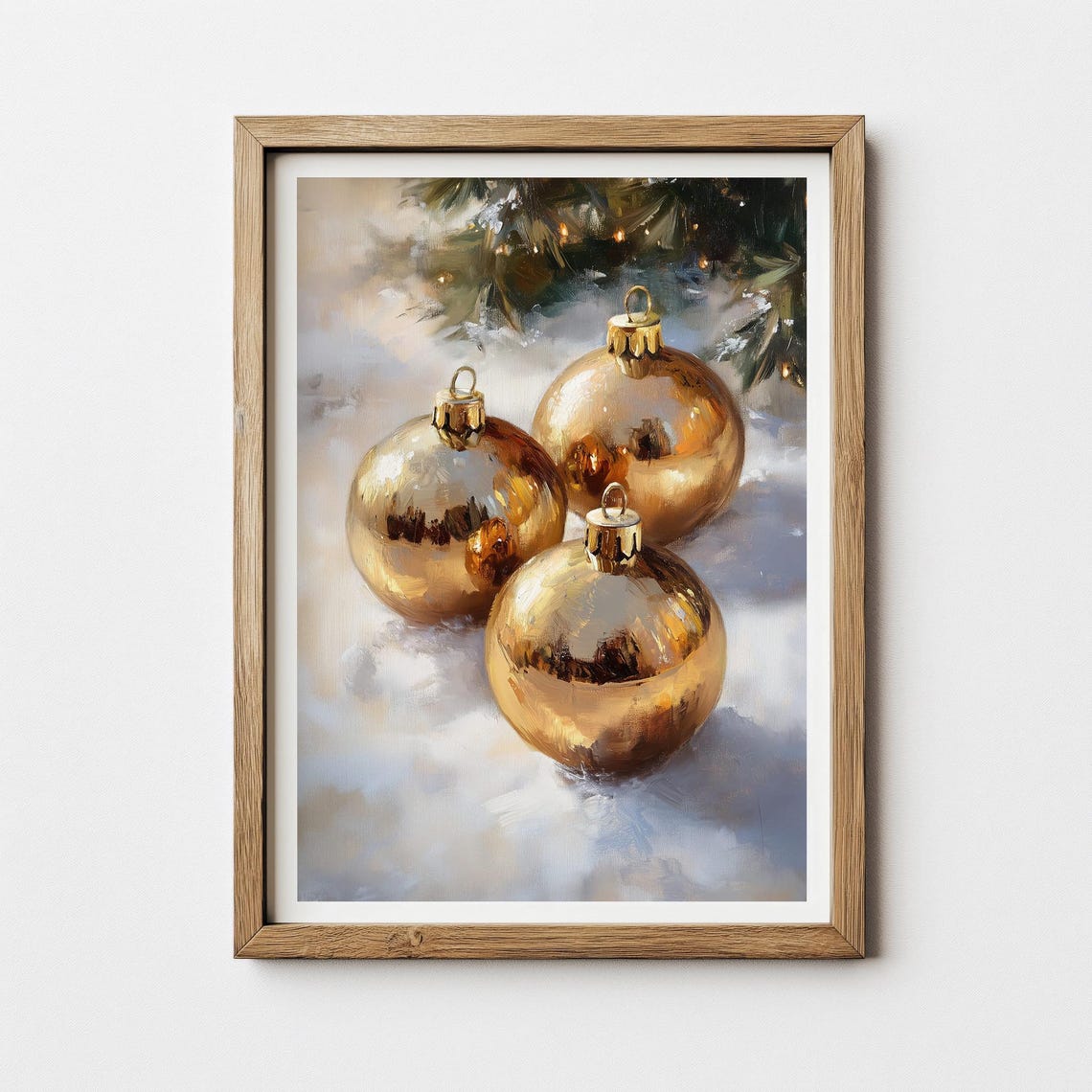Gold Christmas Ornament Baubles Vintage Snow Holiday Still Life Poster - Image 3