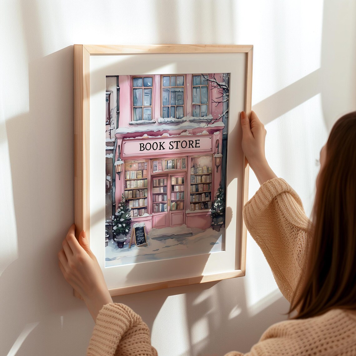 Winter Bookstore Cozy Christmas Bookshop Art Print - Image 7
