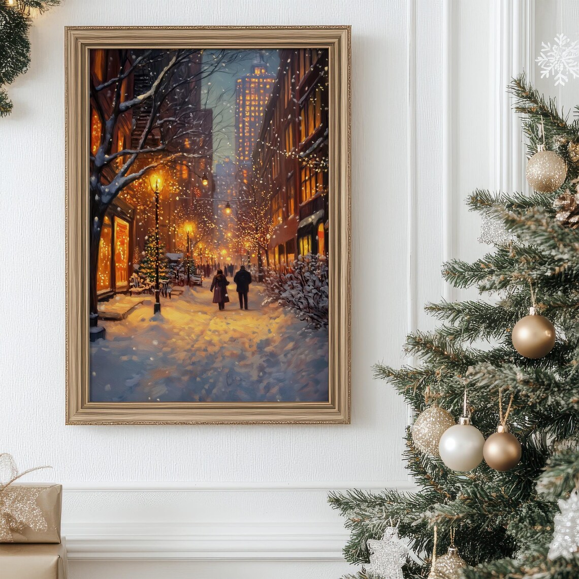 Winter City Street Christmas Art Print, Holiday Cityscape - Image 7
