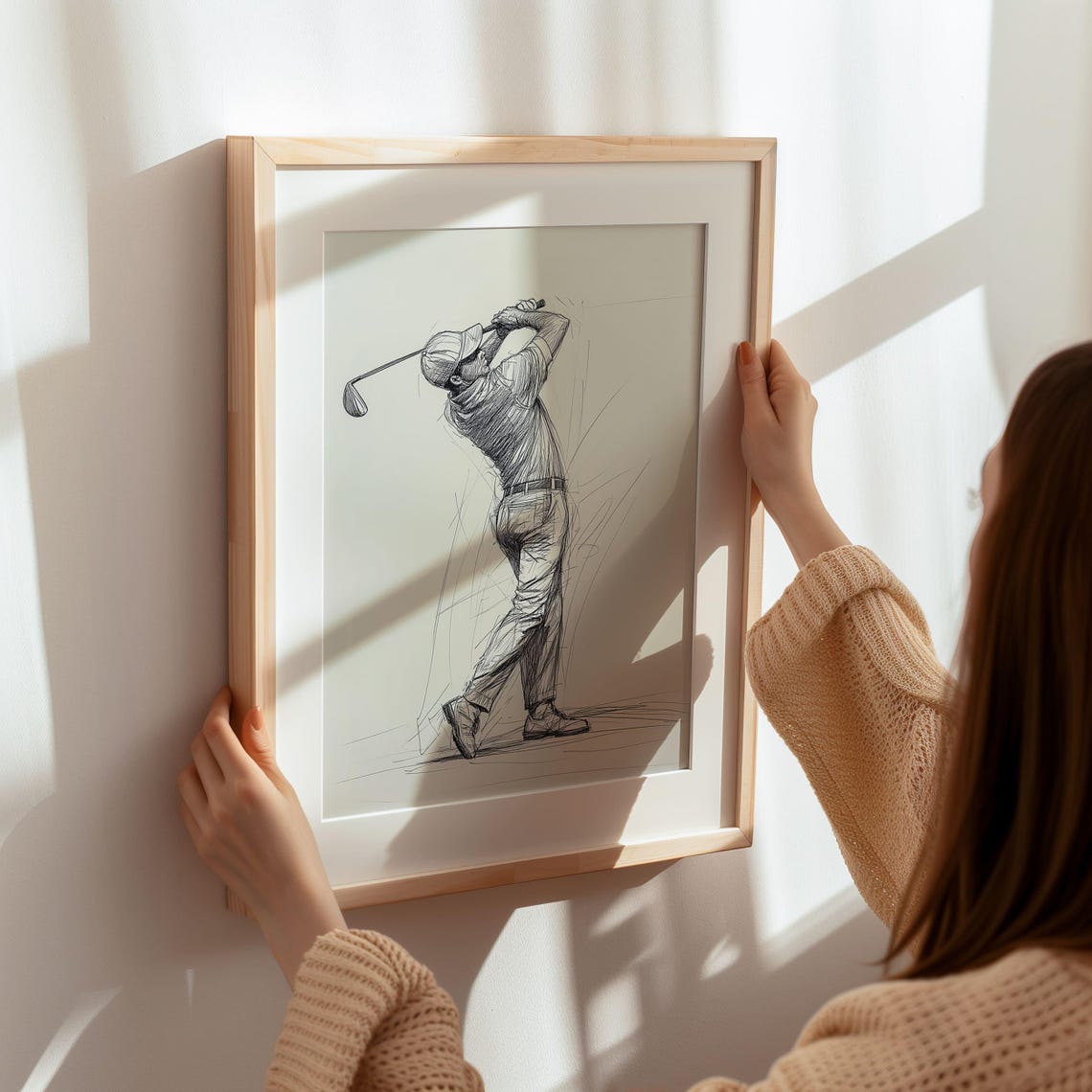Minimalist Golfer Mid Swing Sketch Monochrome Golf Art Poster - Image 3