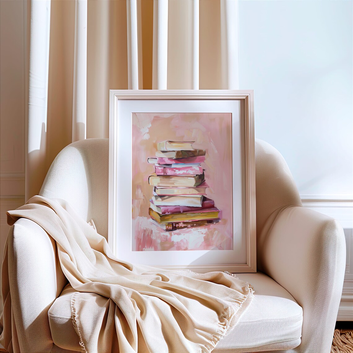 Pastel Book Stack Art Print, Reading Decor - Image 8