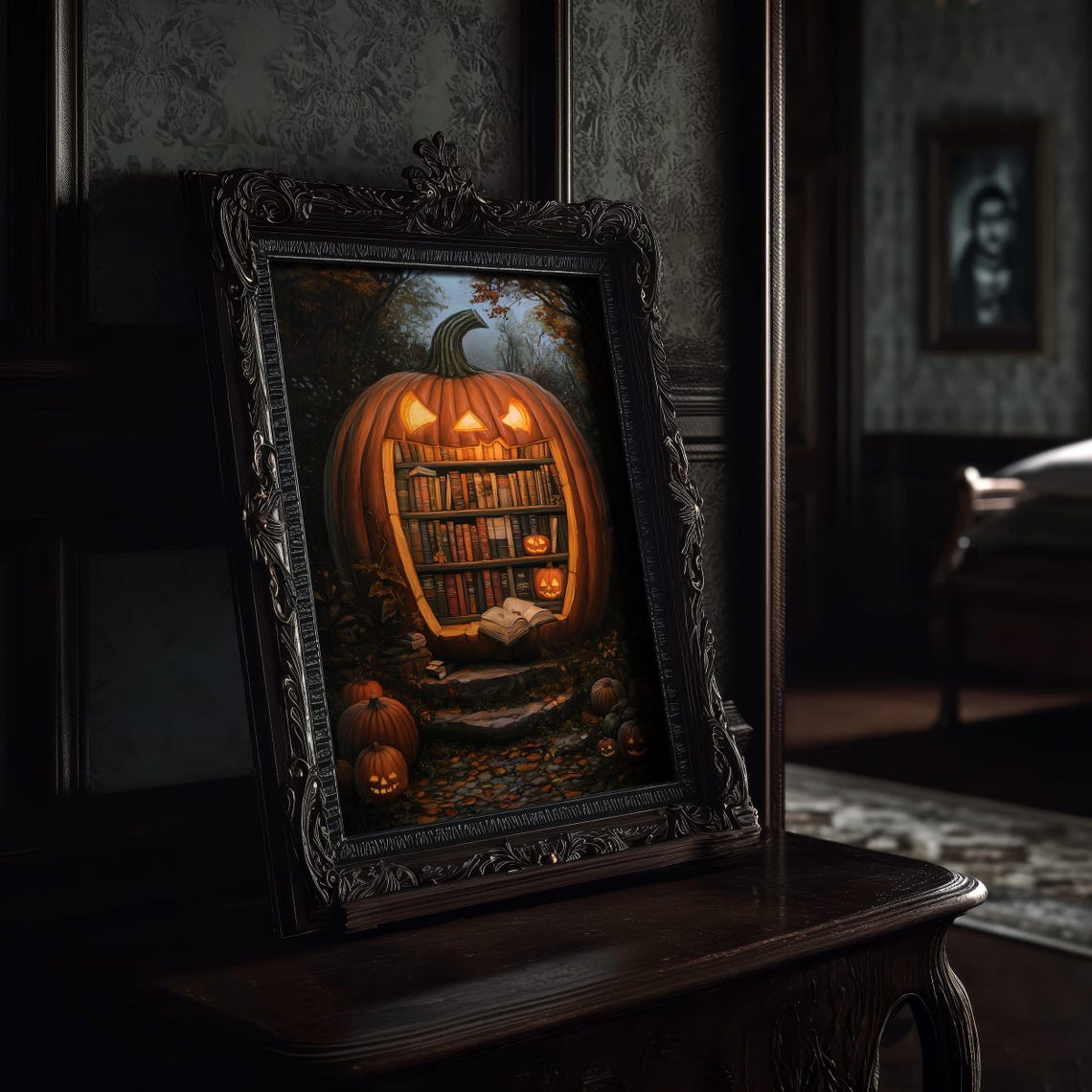 Giant Jack-O-Lantern Secret Library Halloween Spooky Books Poster - Image 3