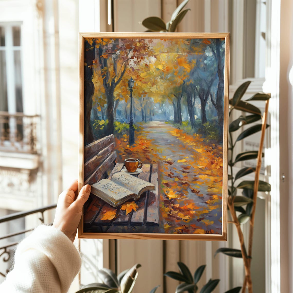 Autumn Park Bench With an Open Book and Coffee Cup Fall Poster - Image 2