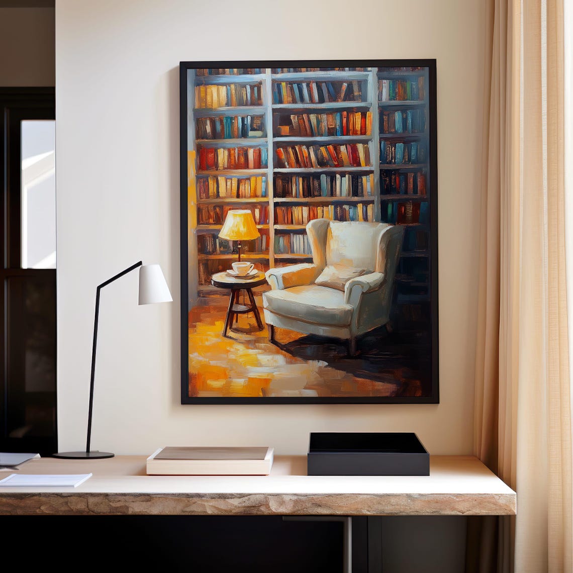Cozy Reading Nook Armchair Library Oil Painting Book Decor Poster - Image 4