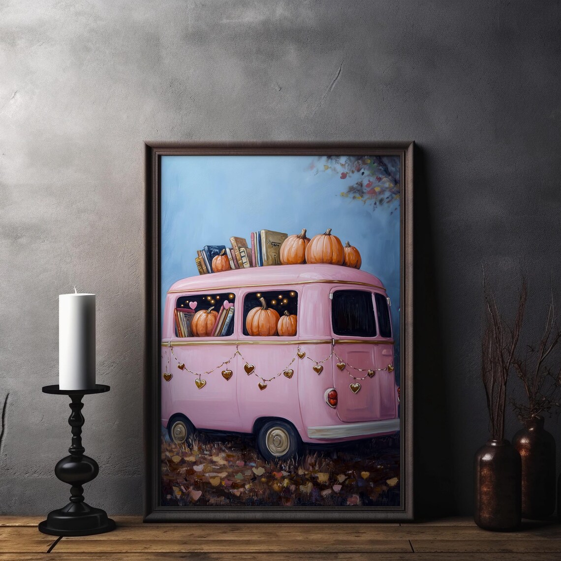 Pink Halloween Art Print Cute Pumpkin Decor Cozy Fall Bookish Wall Art Whimsical Print - Image 4