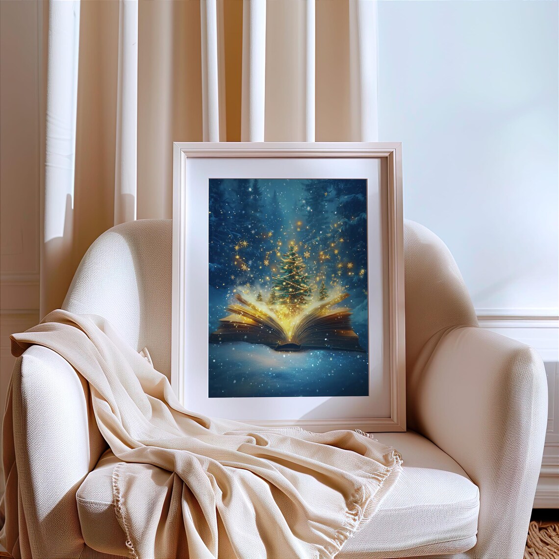 Magical Open Book Releasing Christmas Tree Winter Fantasy Decor Art Poster - Image 2