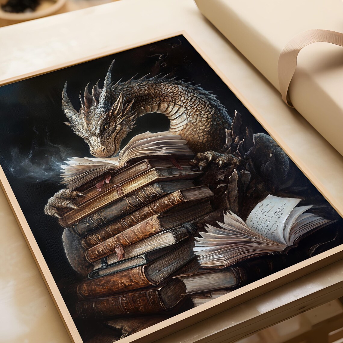 Fantasy Dragon Book Art Print, Mythical Library Decor - Image 5