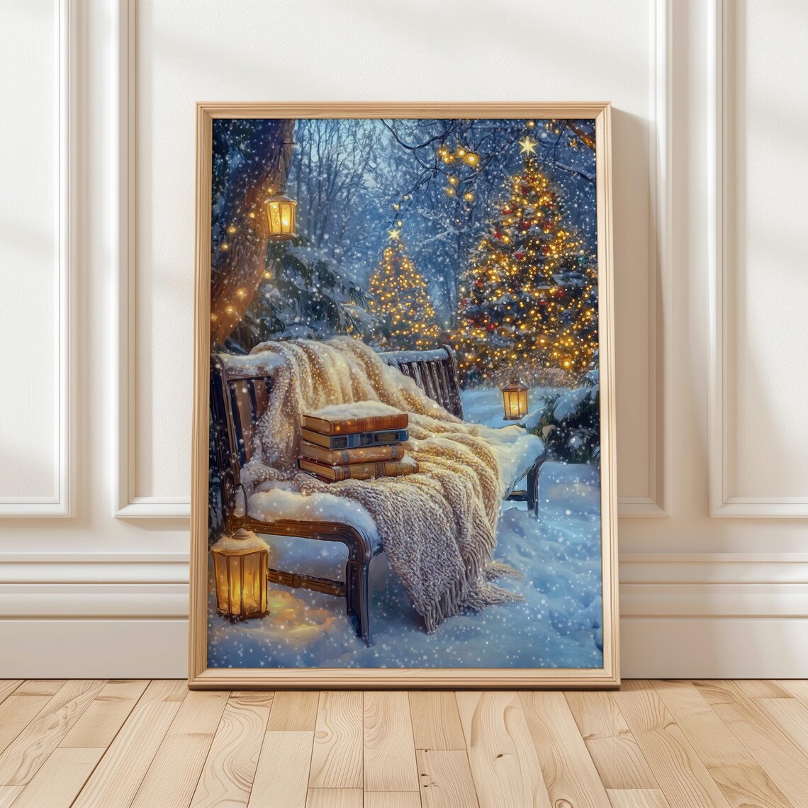 Cozy Christmas Book Lover Snowy Outdoor Winter Reading Nook Poster
