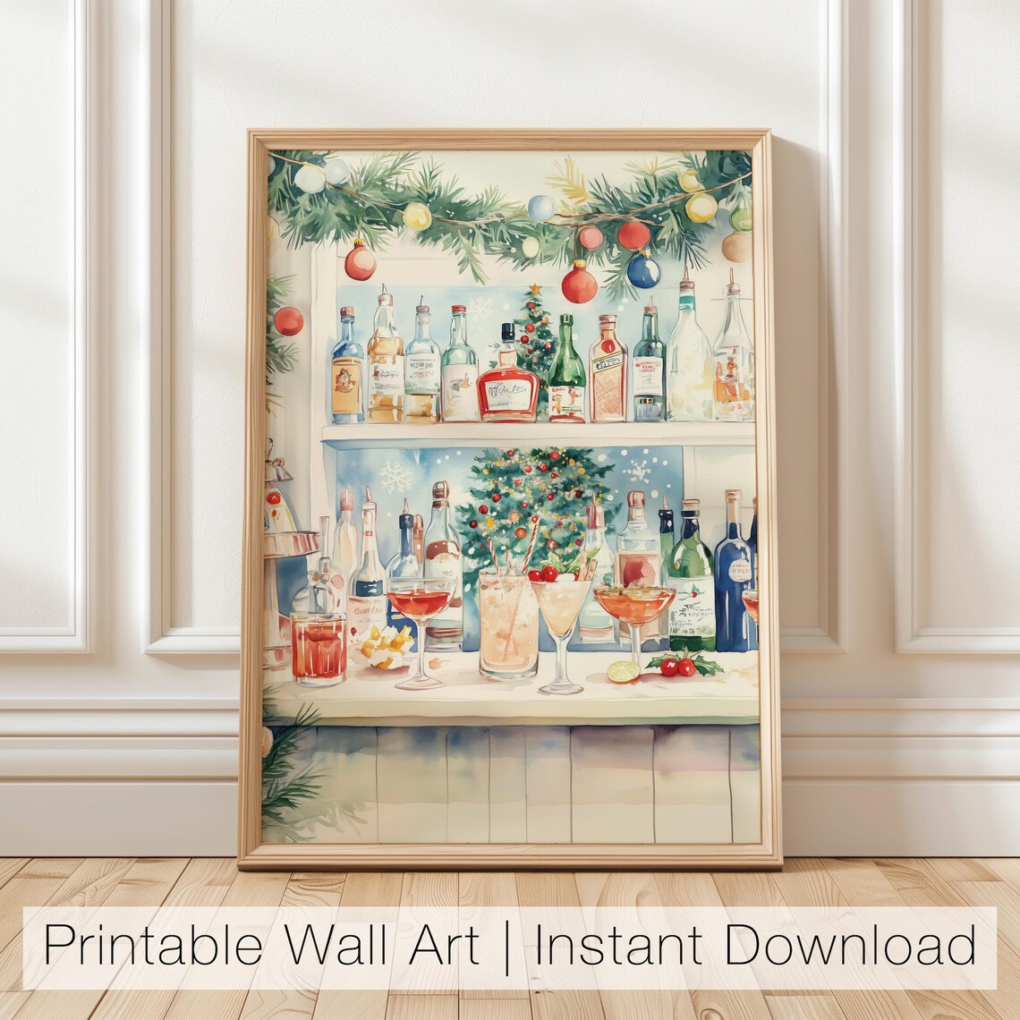 Christmas Bar Cart Holiday Cocktail Art Print
