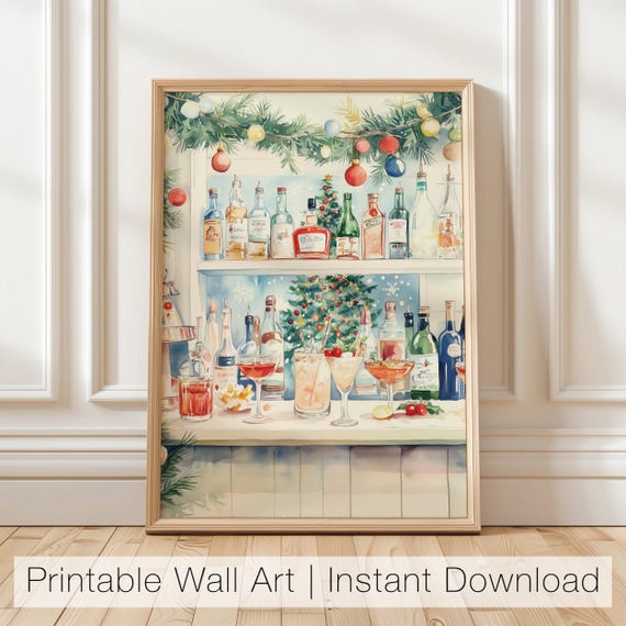 Christmas Bar Cart Holiday Cocktail Art Print