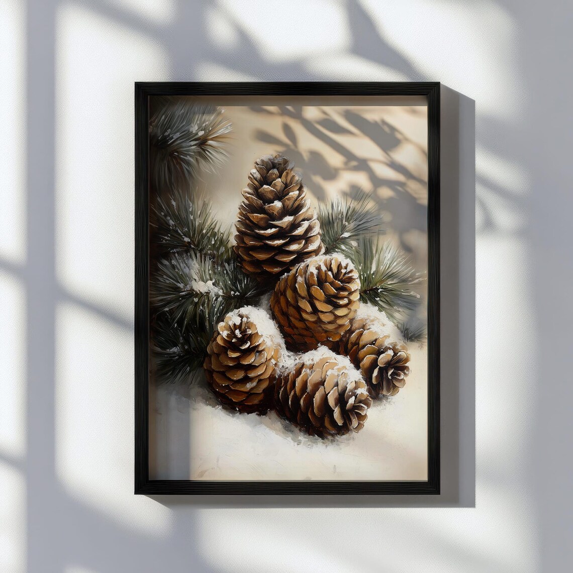 Snow Covered Pine Cones Winter Botanical Painting Gift Poster - Image 3