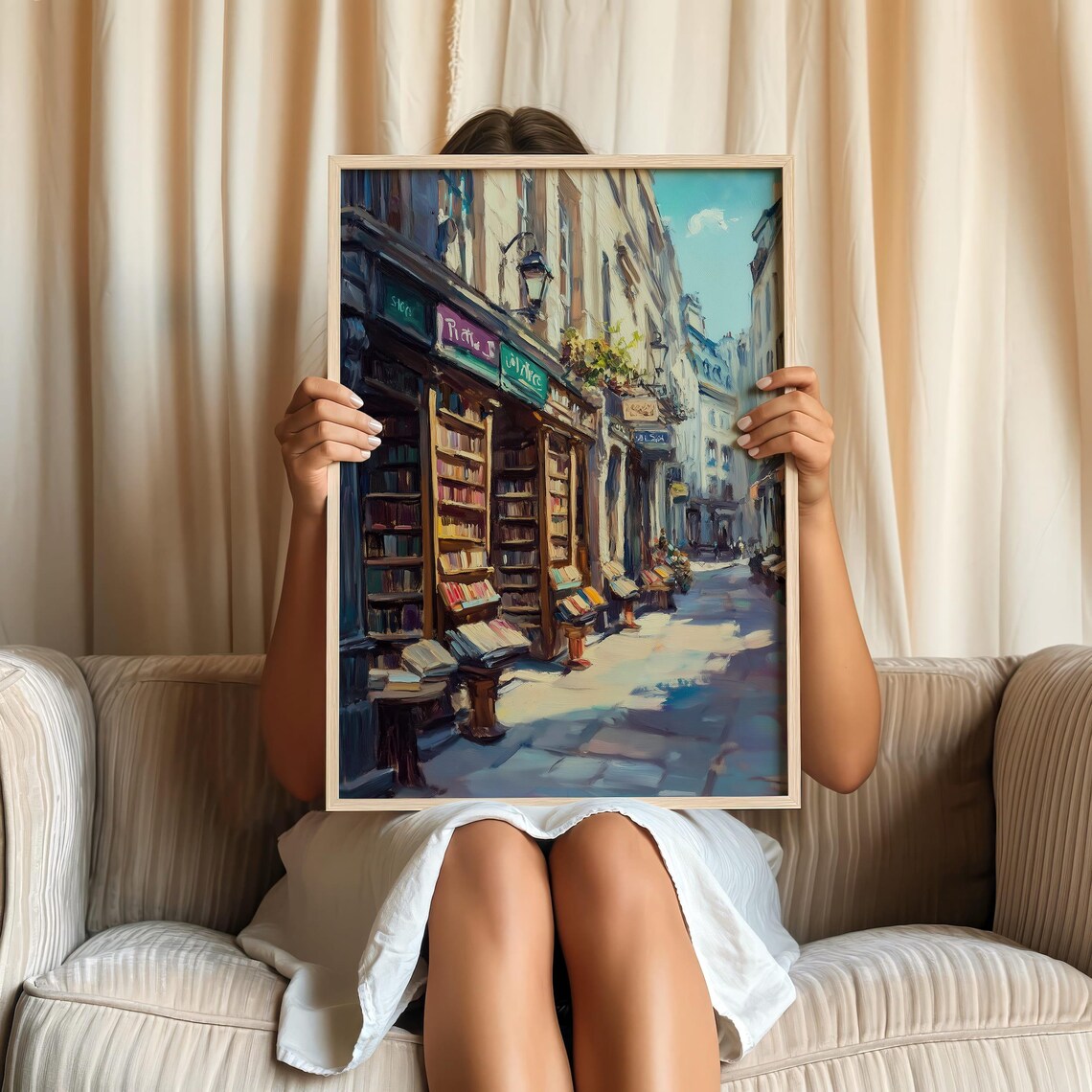 Paris Bookshop Street Painting Cozy Bookstore Europe Travel Poster - Image 2