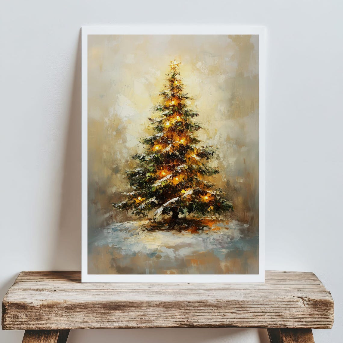 Christmas Tree With Star Lights Snowy Winter Holiday Art Poster - Image 6