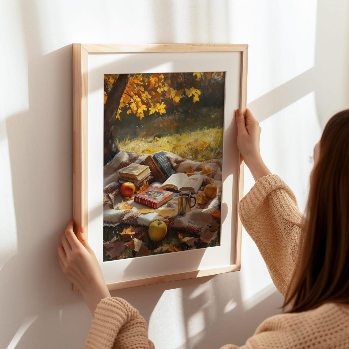 Autumn Book Picnic Under Golden Maple Tree Fall Reading Poster - Image 7