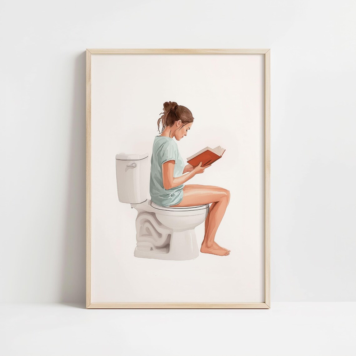 Woman Reading On Toilet Mint Shirt Funny Bathroom Humor Poster - Image 8
