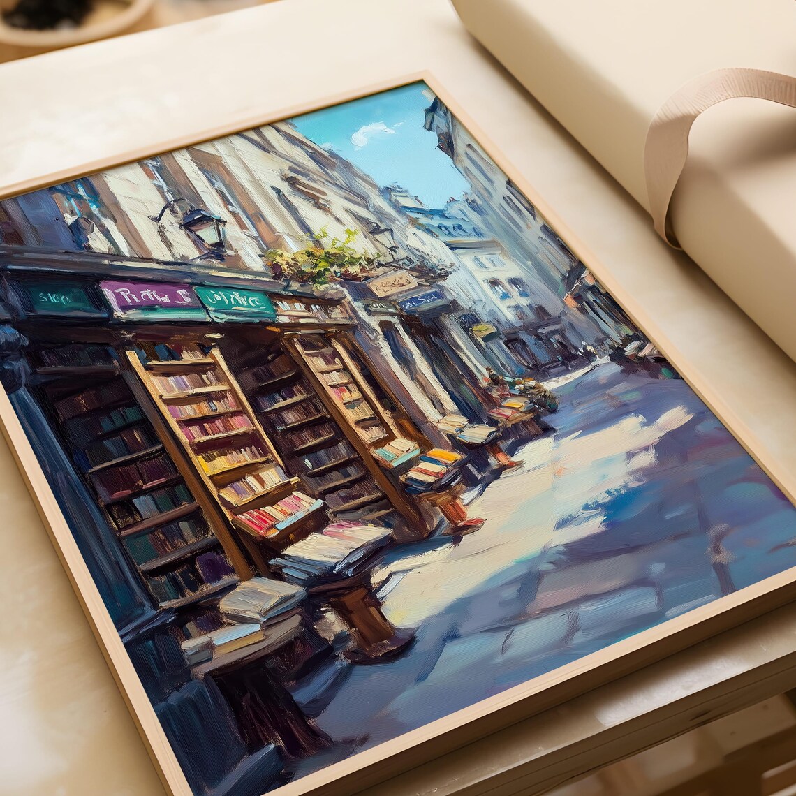 Paris Bookshop Street Painting Cozy Bookstore Europe Travel Poster - Image 6