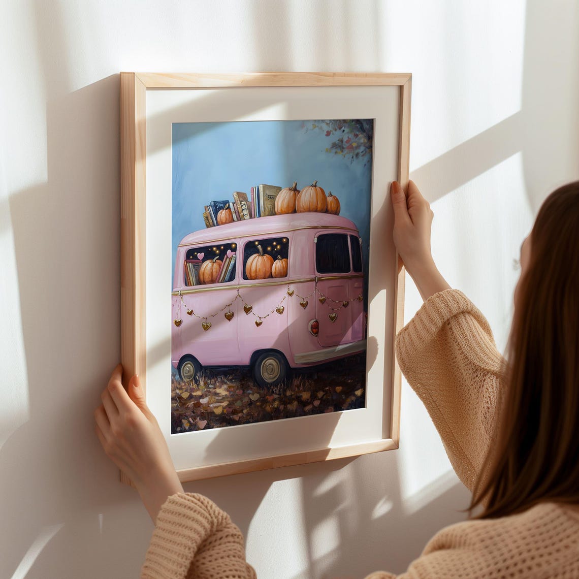 Pink Retro Van With Pumpkins and Books Fall Halloween Poster - Image 7