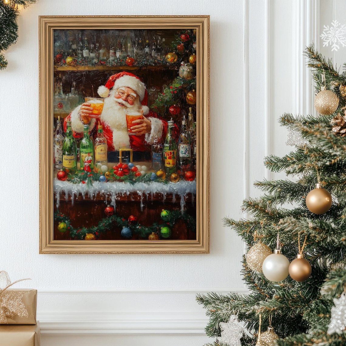 Funny Santa Claus Bar Art Christmas Poster - Image 2