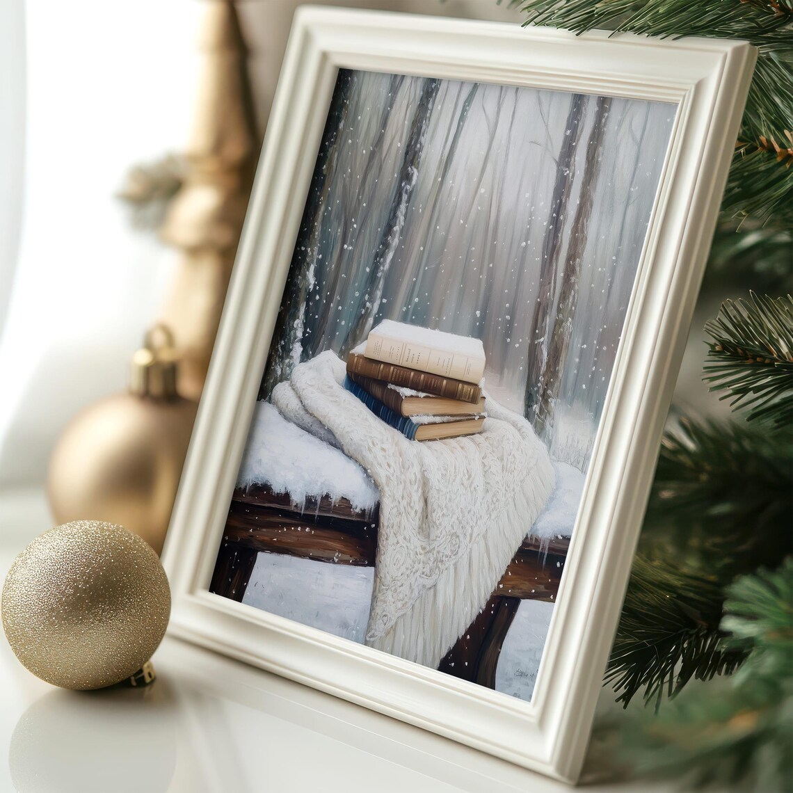 Bookish Winter Art Print, Winter Reading Nook - Image 7