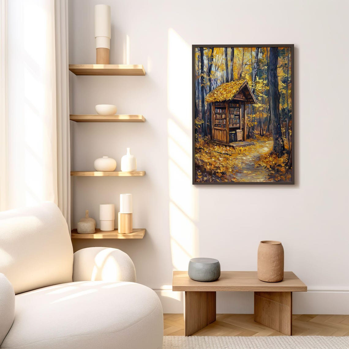 Autumn Forest Book Nook Little Library Fall Reading Art Poster - Image 2