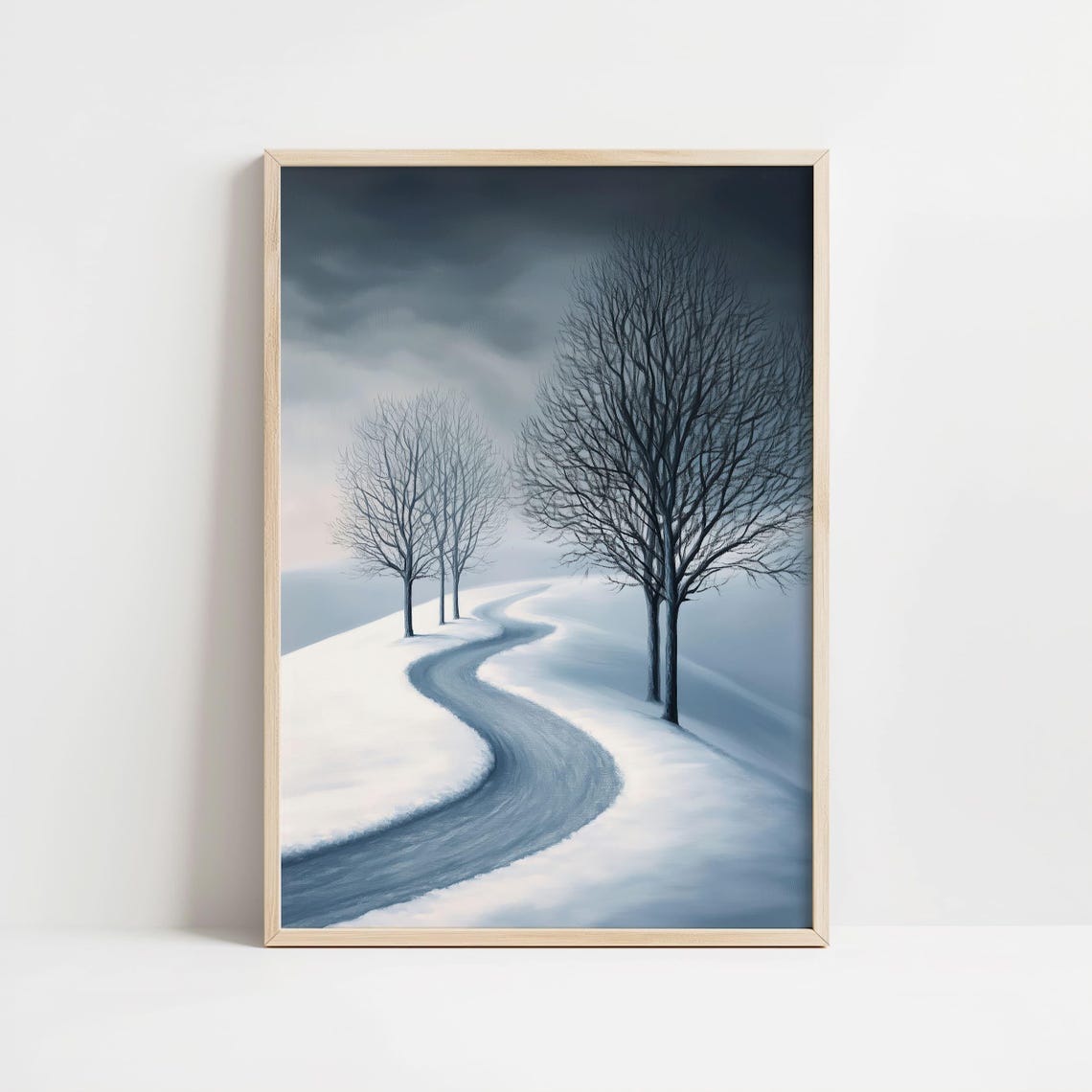 Minimalist Winding Winter Road Through Snowy Bare Trees Poster - Image 8
