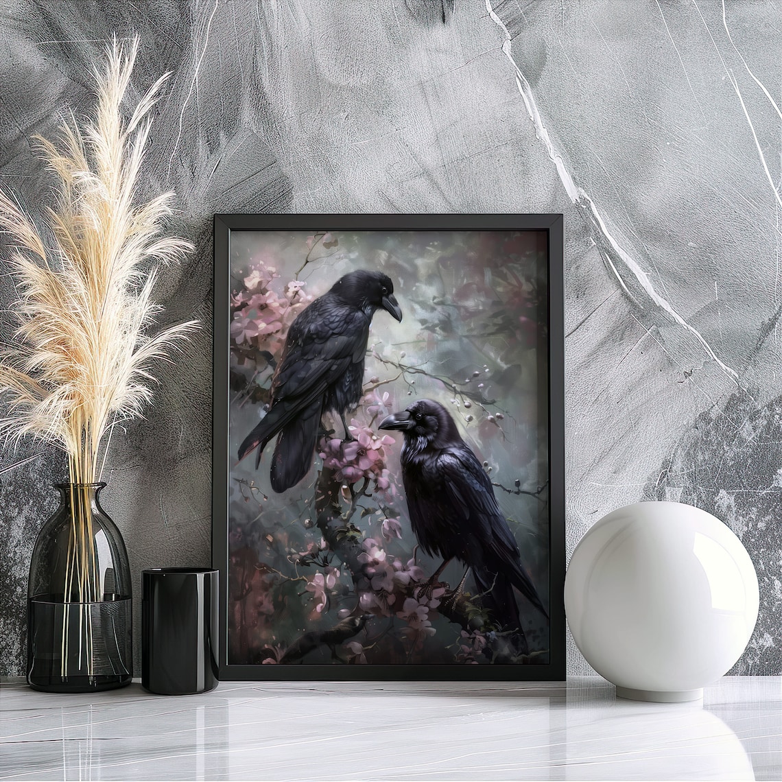 Victorian Gothic Raven Art Print, Dark Floral Decor - Image 3