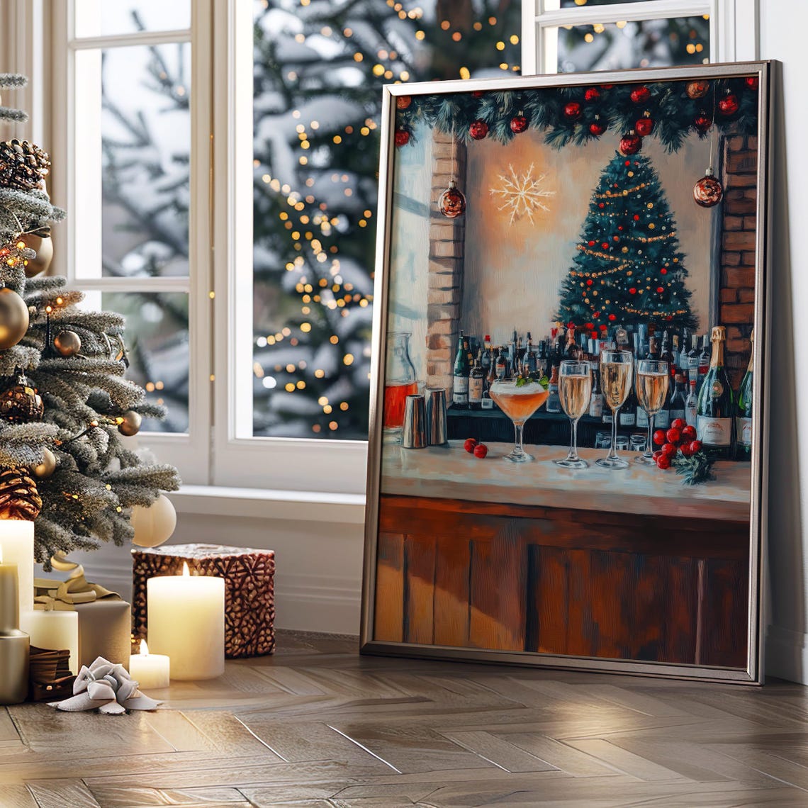 Christmas Cocktail Bar Champagne Winter Holiday Painting Poster - Image 2