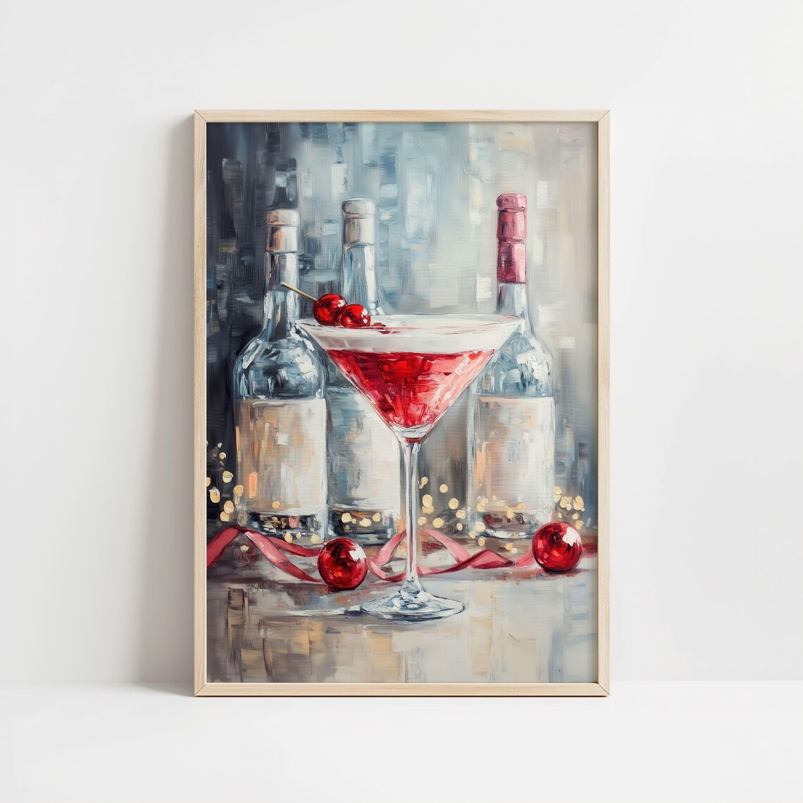 Cosmopolitan Cocktail Painting with Cranberries and Bottles Bar Art Poster - Image 8