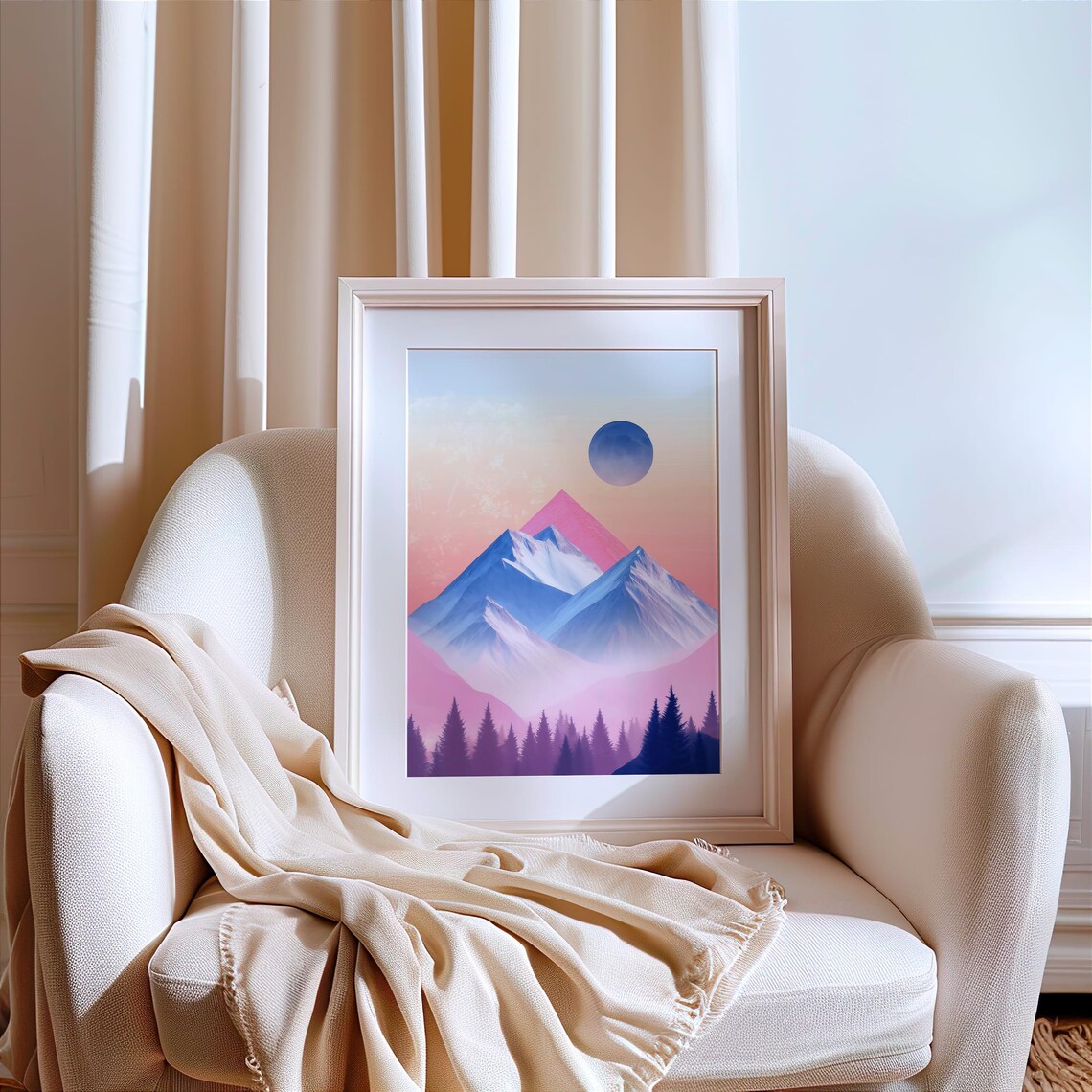 Abstract Mountain Pastel Landscape, Modern Nature Art - Image 2