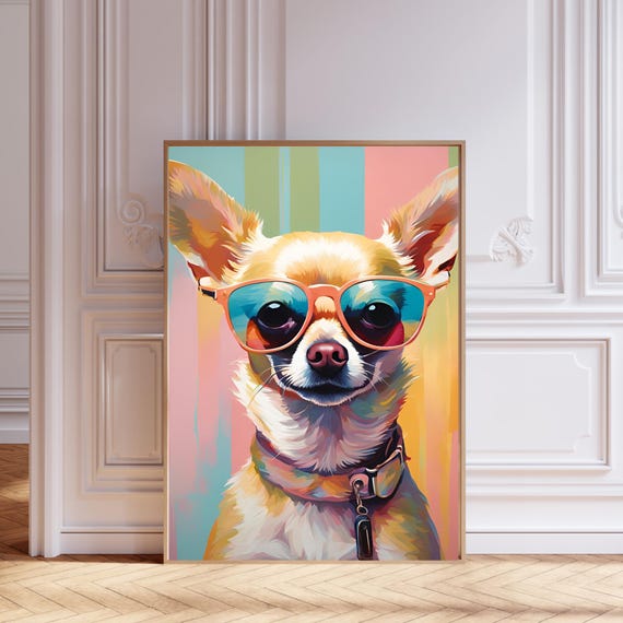 Cool Chihuahua Art Pastel Colors Wall Decor Print Gift For Dog Lovers Funny